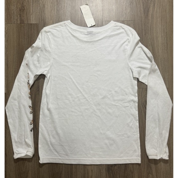 Y2K O'neill White Flower Long‎ Sleeve Women's Shirt Size L - Picture 12 of 13